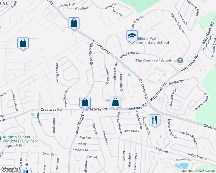map of restaurants, bars, coffee shops, grocery stores, and more near 9535 Millers Ridge in San Antonio