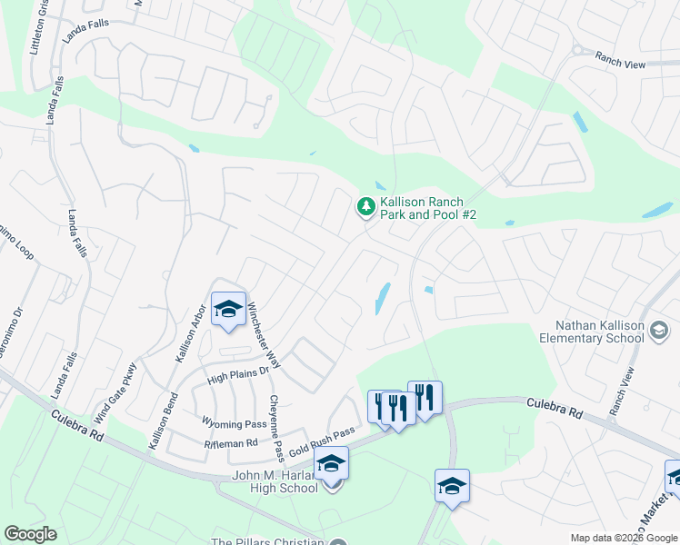 map of restaurants, bars, coffee shops, grocery stores, and more near 8827 Hideout Bend in San Antonio