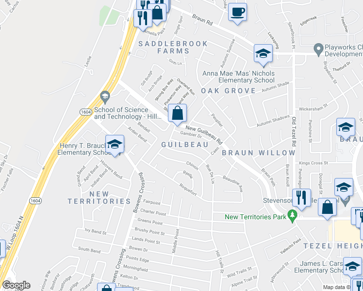map of restaurants, bars, coffee shops, grocery stores, and more near in San Antonio