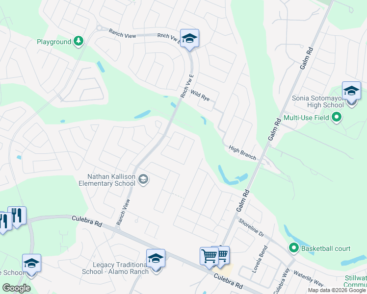 map of restaurants, bars, coffee shops, grocery stores, and more near 8809 Melton Glen in San Antonio