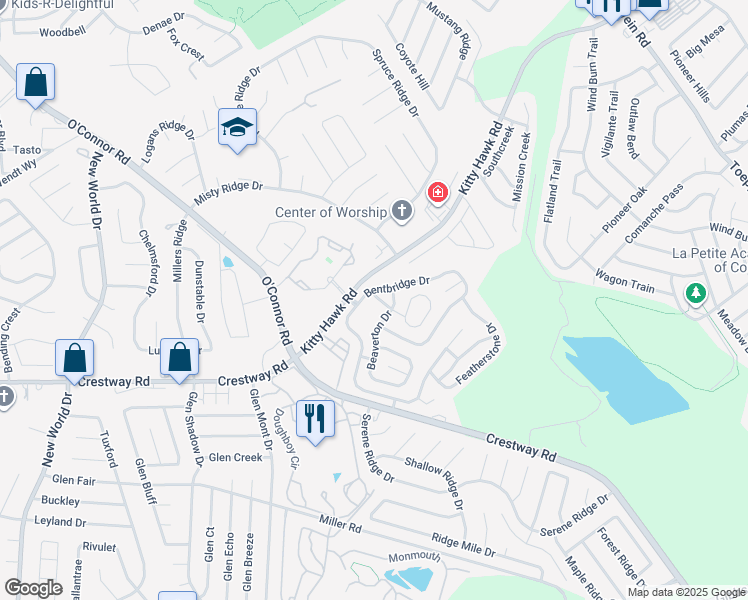 map of restaurants, bars, coffee shops, grocery stores, and more near 43 Bufflehead Drive in San Antonio