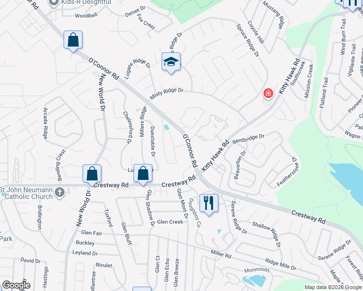 map of restaurants, bars, coffee shops, grocery stores, and more near 9527 Apple Ridge Lane in San Antonio