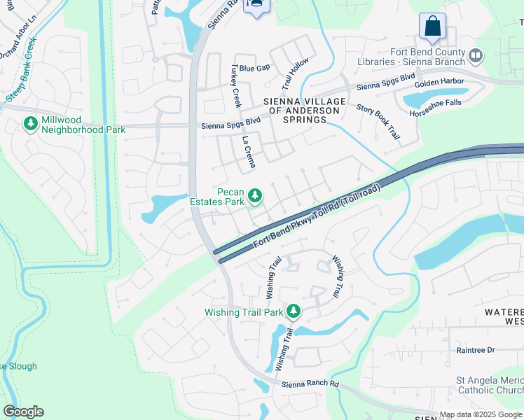 map of restaurants, bars, coffee shops, grocery stores, and more near 7311 Pecan Landing Drive in Missouri City