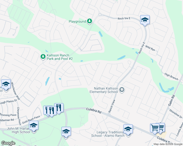 map of restaurants, bars, coffee shops, grocery stores, and more near 8827 Belgian Falls in San Antonio