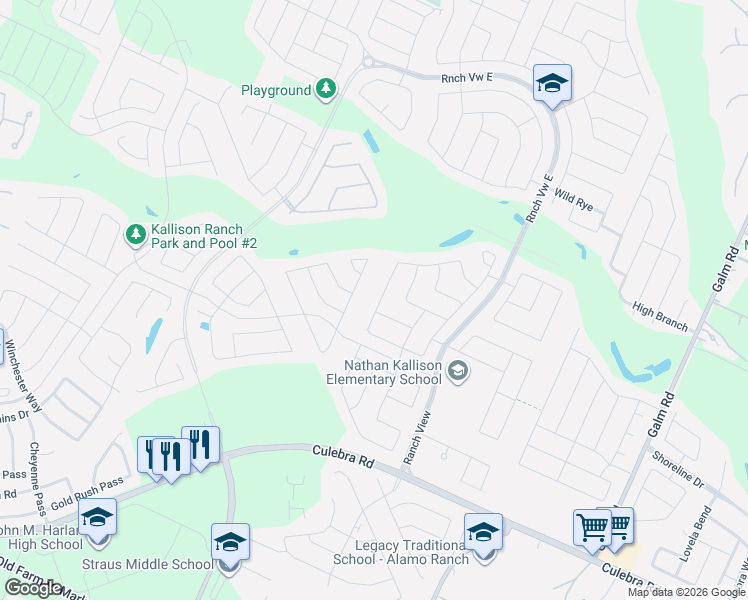 map of restaurants, bars, coffee shops, grocery stores, and more near 13829 Fredrick Hill in San Antonio