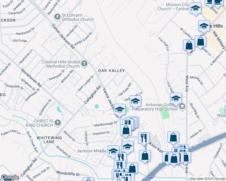 map of restaurants, bars, coffee shops, grocery stores, and more near 9200 Old Gardner Circle in San Antonio