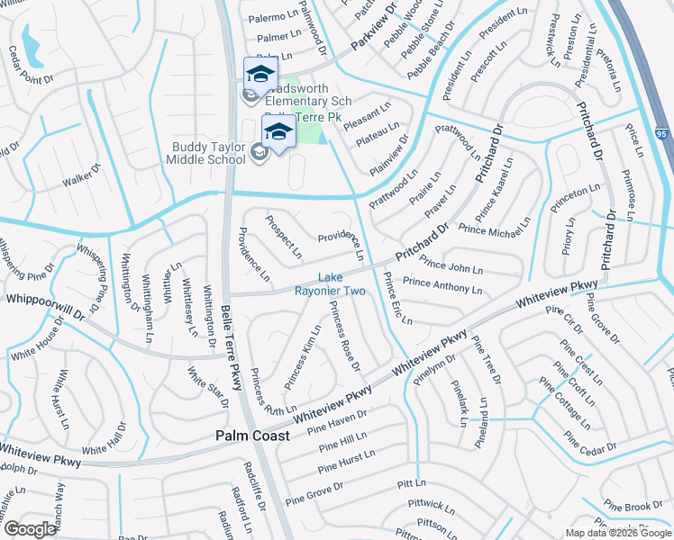 map of restaurants, bars, coffee shops, grocery stores, and more near 34 Pritchard Drive in Palm Coast