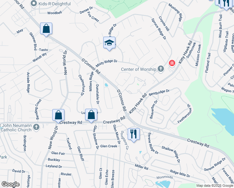 map of restaurants, bars, coffee shops, grocery stores, and more near 9527 Apple Ridge Lane in San Antonio