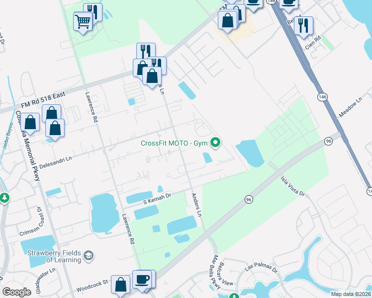 map of restaurants, bars, coffee shops, grocery stores, and more near 2218 Anders Lane in Kemah