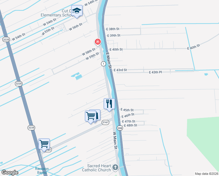 map of restaurants, bars, coffee shops, grocery stores, and more near 131 East Main Street in Cut Off