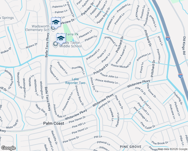 map of restaurants, bars, coffee shops, grocery stores, and more near 2 Prince Anthony Lane in Palm Coast
