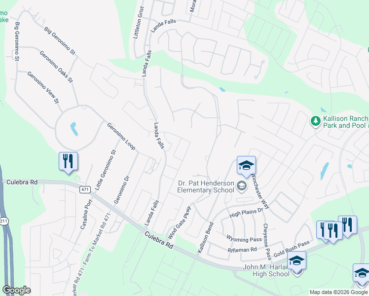 map of restaurants, bars, coffee shops, grocery stores, and more near 14907 Cheshire Way in San Antonio