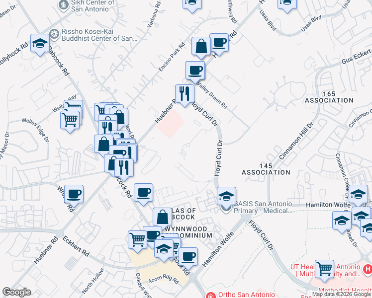 map of restaurants, bars, coffee shops, grocery stores, and more near 9017 Floyd Curl Drive in San Antonio