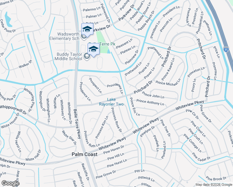 map of restaurants, bars, coffee shops, grocery stores, and more near 41 Prosperity Lane in Palm Coast