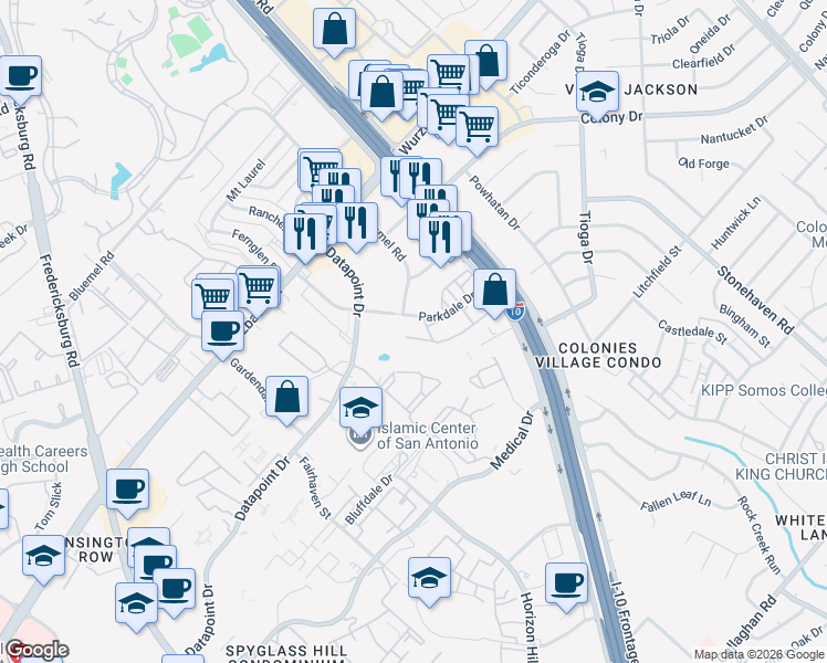 map of restaurants, bars, coffee shops, grocery stores, and more near in San Antonio