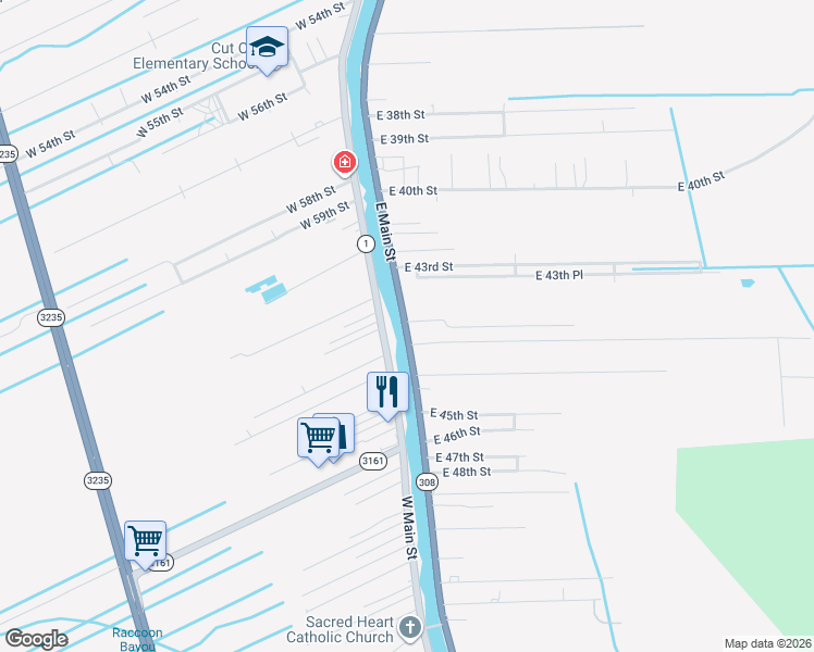 map of restaurants, bars, coffee shops, grocery stores, and more near 131 East Main Street in Cut Off