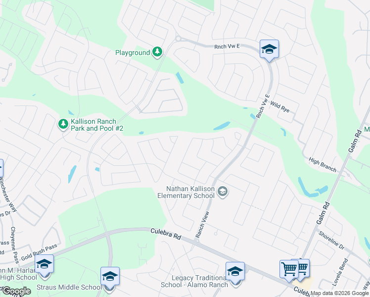 map of restaurants, bars, coffee shops, grocery stores, and more near 8951 Palomino Pony in San Antonio