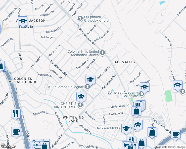 map of restaurants, bars, coffee shops, grocery stores, and more near 9014 Stoneland Drive in San Antonio