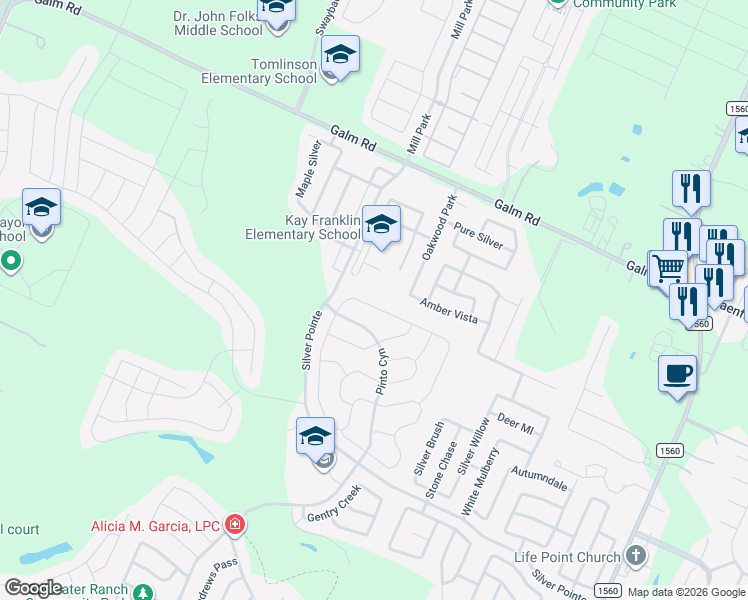 map of restaurants, bars, coffee shops, grocery stores, and more near 8907 Oakwood Park in San Antonio