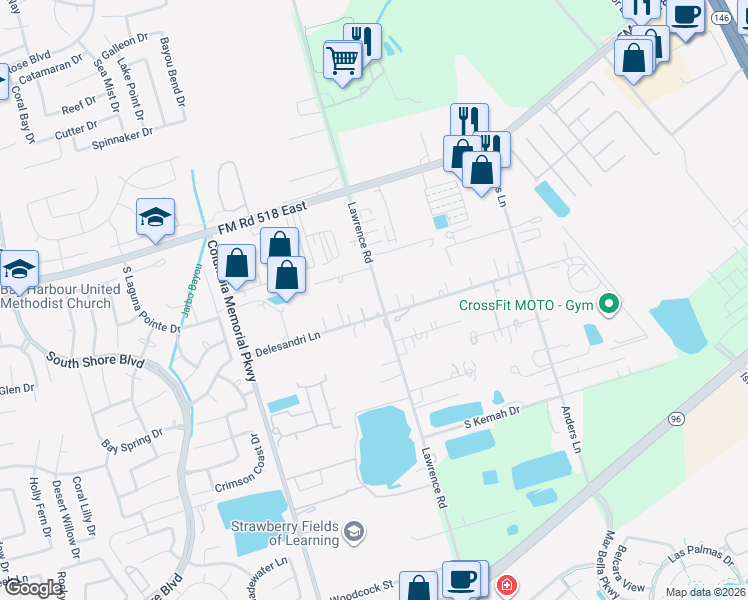 map of restaurants, bars, coffee shops, grocery stores, and more near 1935 Lawrence Road in Kemah