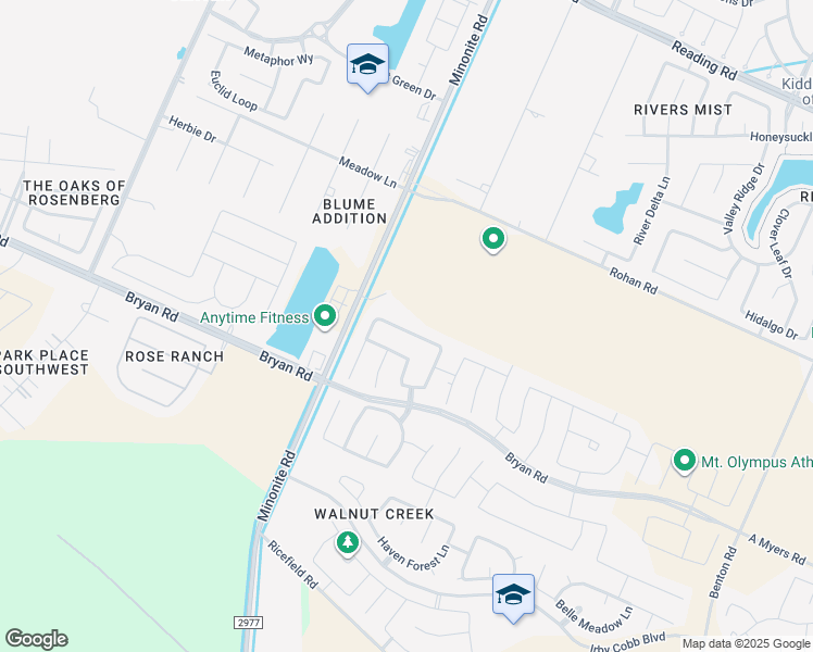 map of restaurants, bars, coffee shops, grocery stores, and more near 6307 Fairfield Brook Lane in Rosenberg
