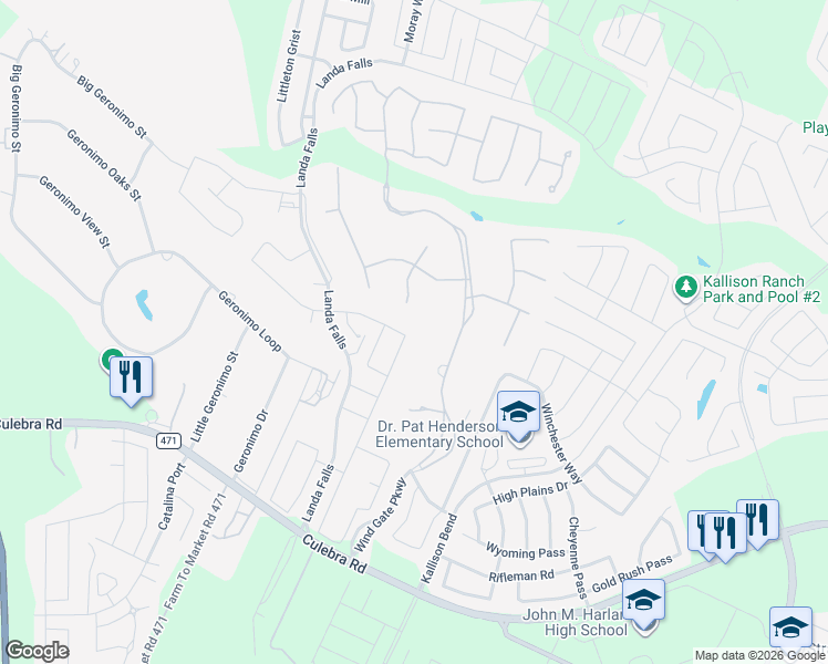 map of restaurants, bars, coffee shops, grocery stores, and more near 14803 Cheshire Way in San Antonio