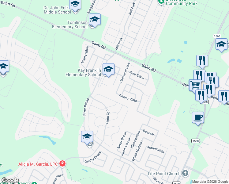 map of restaurants, bars, coffee shops, grocery stores, and more near 8907 Oakwood Park in San Antonio