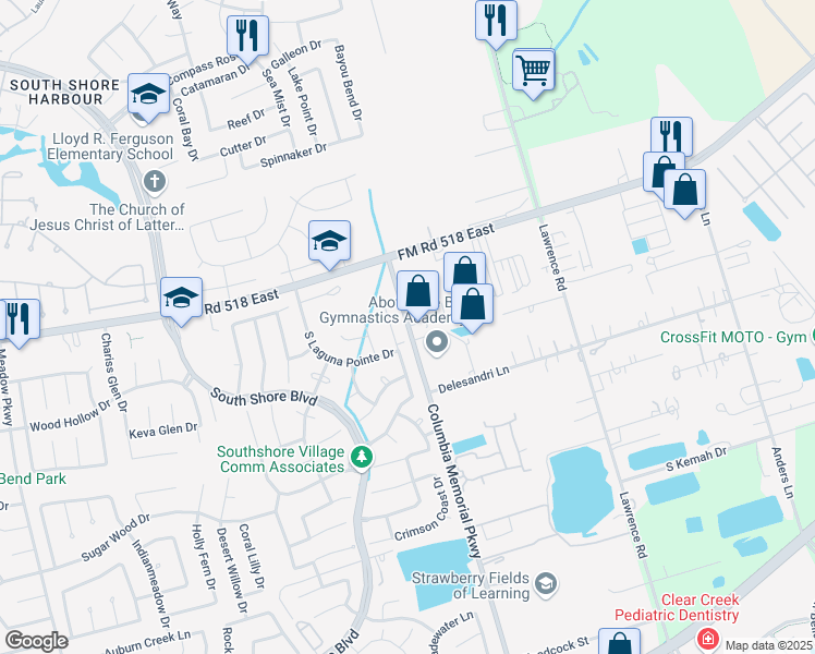 map of restaurants, bars, coffee shops, grocery stores, and more near 396 Columbia Memorial Parkway in League City