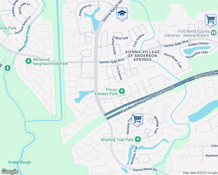 map of restaurants, bars, coffee shops, grocery stores, and more near 7222 Franciscan Court in Missouri City