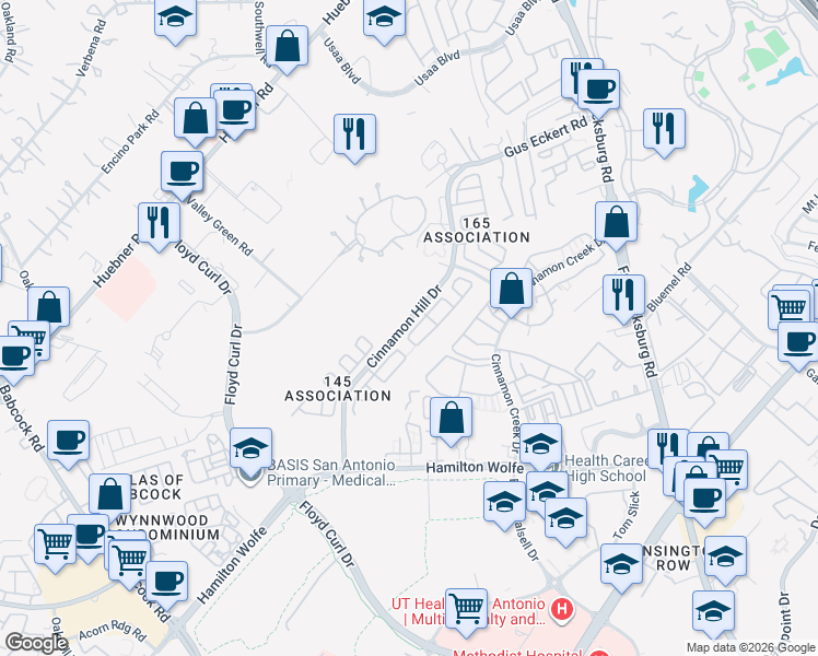map of restaurants, bars, coffee shops, grocery stores, and more near 5002 Sunset Glade in San Antonio