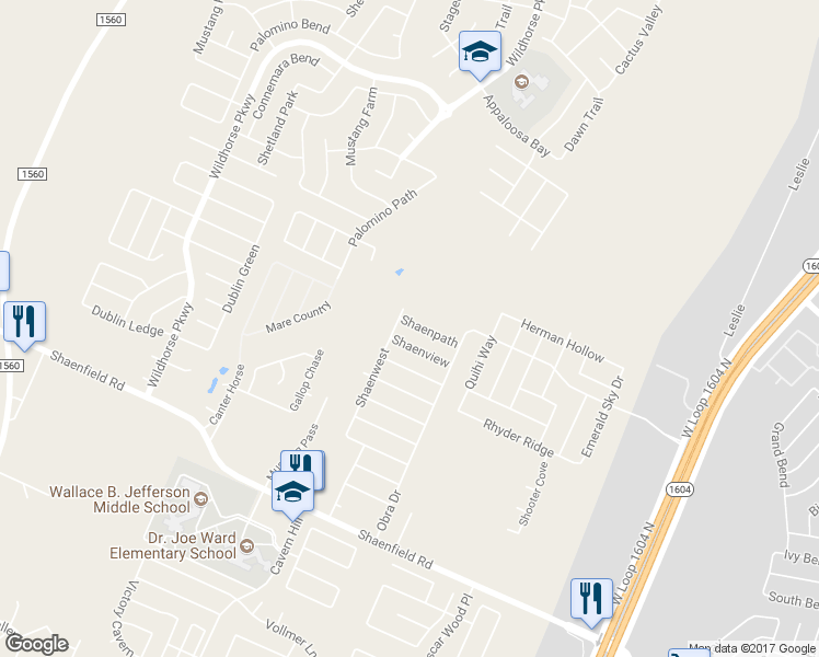 map of restaurants, bars, coffee shops, grocery stores, and more near 10734 Shaenpath in San Antonio