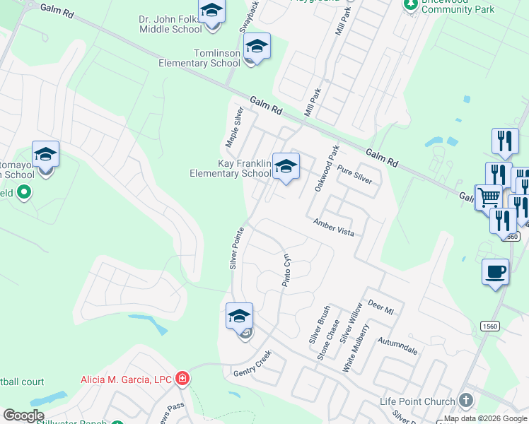 map of restaurants, bars, coffee shops, grocery stores, and more near 12163 Casparis in San Antonio