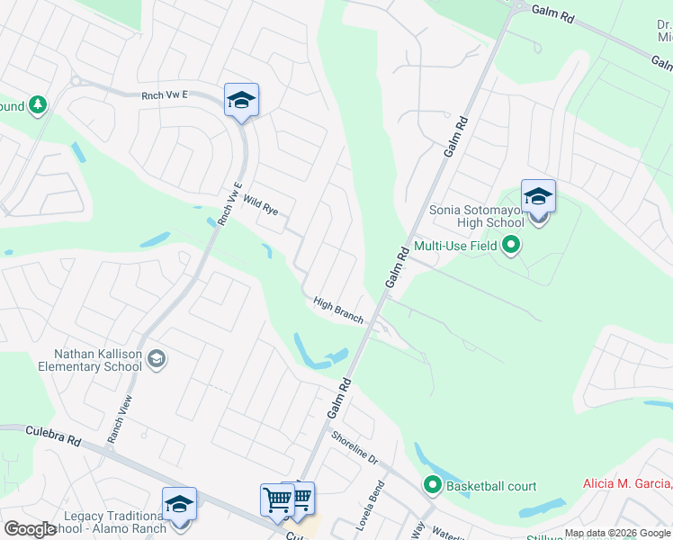 map of restaurants, bars, coffee shops, grocery stores, and more near 8951 Highland Dawn in San Antonio