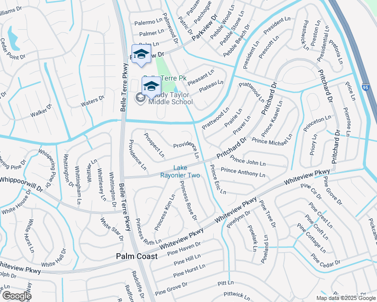 map of restaurants, bars, coffee shops, grocery stores, and more near 41 Prosperity Lane in Palm Coast