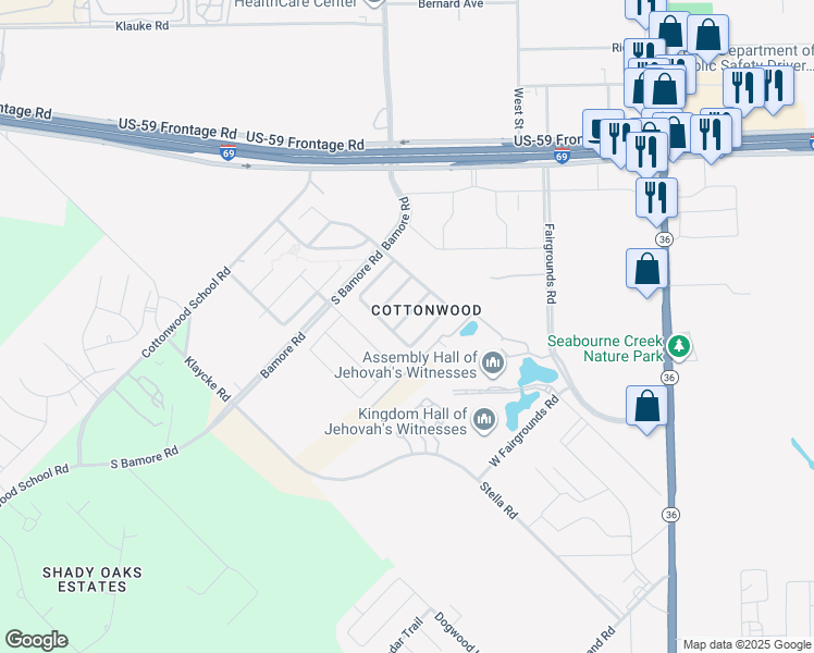 map of restaurants, bars, coffee shops, grocery stores, and more near 1135 Desert Oasis Lane in Rosenberg