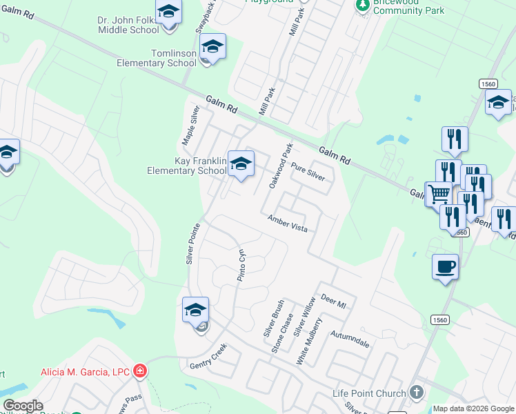 map of restaurants, bars, coffee shops, grocery stores, and more near 8922 Oakwood Park in San Antonio
