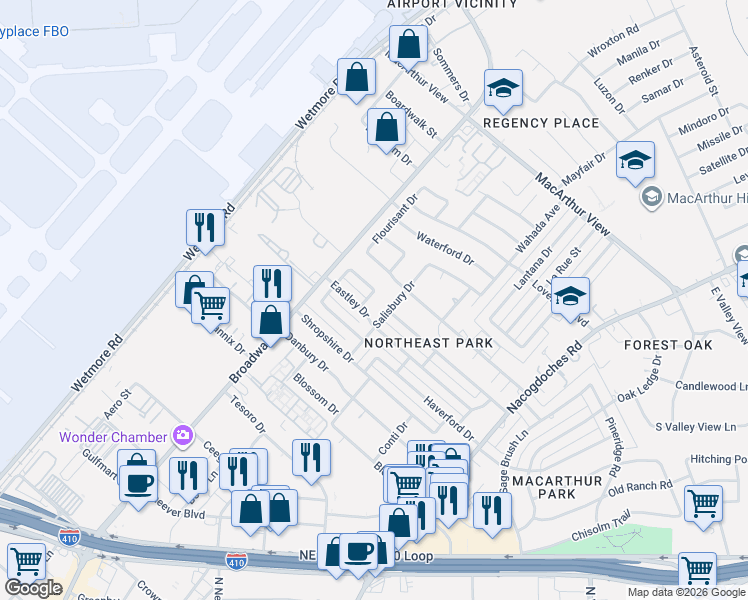 map of restaurants, bars, coffee shops, grocery stores, and more near 310 North Guilford Drive in San Antonio