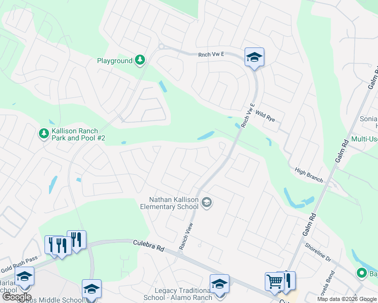 map of restaurants, bars, coffee shops, grocery stores, and more near 8938 Willingham Bay in San Antonio