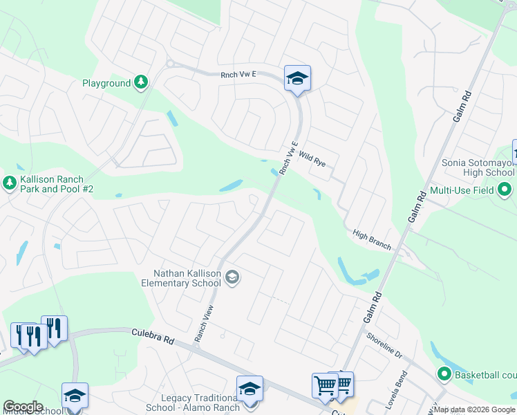 map of restaurants, bars, coffee shops, grocery stores, and more near 9010 Hamer Ranch in San Antonio