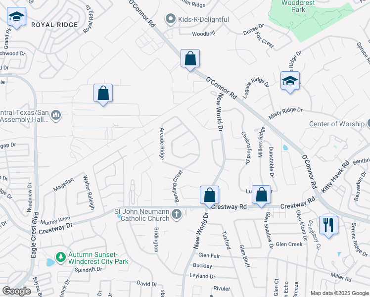 map of restaurants, bars, coffee shops, grocery stores, and more near 6714 Sunlit Pass Drive in San Antonio