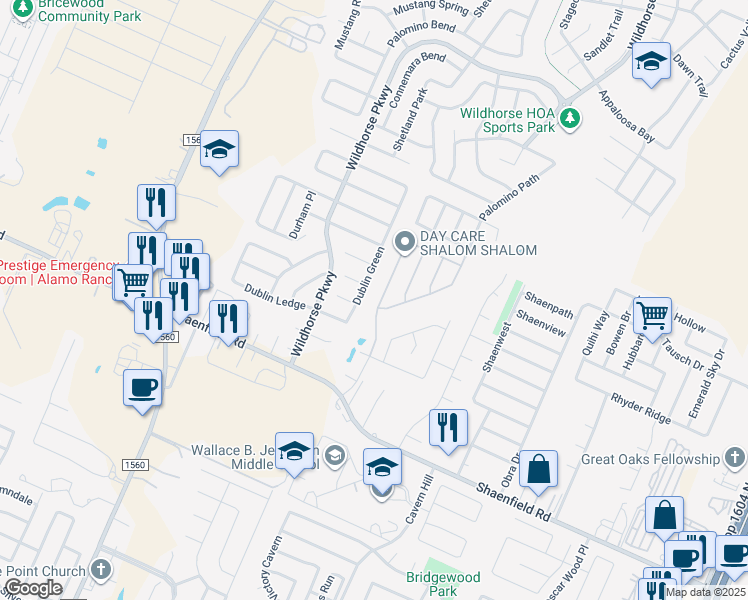 map of restaurants, bars, coffee shops, grocery stores, and more near 9027 Canter Horse in San Antonio