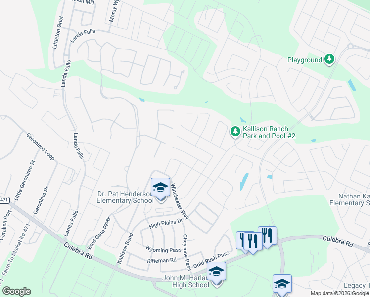 map of restaurants, bars, coffee shops, grocery stores, and more near 14535 Clydesdale Trail in San Antonio