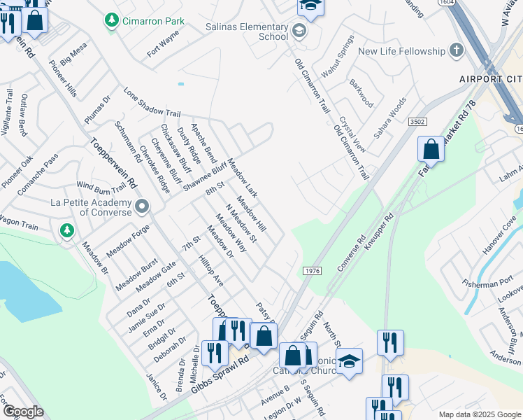 map of restaurants, bars, coffee shops, grocery stores, and more near 128 Meadow Hill in Converse