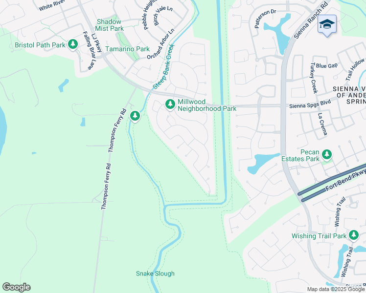 map of restaurants, bars, coffee shops, grocery stores, and more near 6618 Tara Creek Court in Sugar Land