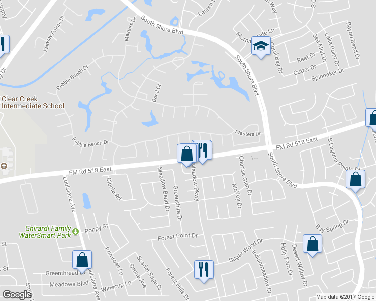 map of restaurants, bars, coffee shops, grocery stores, and more near 2112 Meadow Parkway North in League City