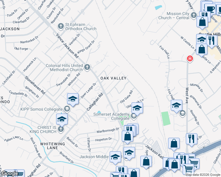 map of restaurants, bars, coffee shops, grocery stores, and more near 9219 Old Homestead Street in San Antonio