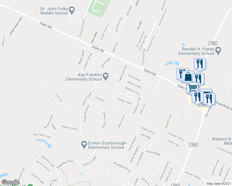 map of restaurants, bars, coffee shops, grocery stores, and more near 8922 Oakwood Park in San Antonio