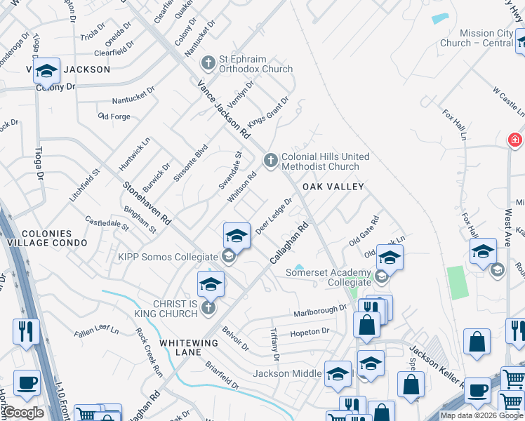 map of restaurants, bars, coffee shops, grocery stores, and more near 3014 Roman Place in San Antonio