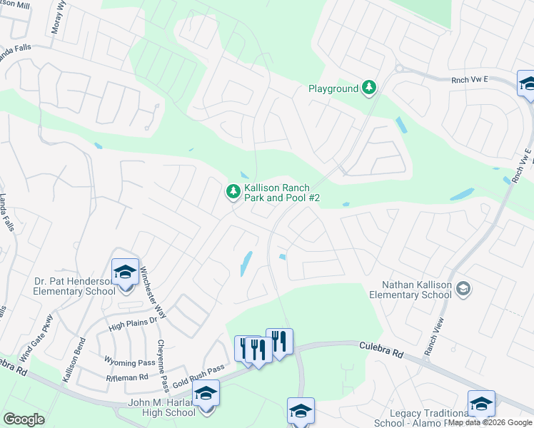 map of restaurants, bars, coffee shops, grocery stores, and more near 14111 Rio Lobo Way in San Antonio