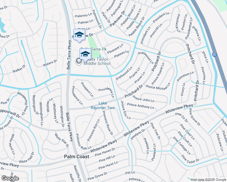 map of restaurants, bars, coffee shops, grocery stores, and more near 89 Providence Lane in Palm Coast